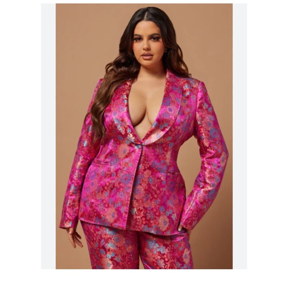 Hot pink magenta Fuschia brocade jacquard blazer suit pant set Pretty In Pink - Picture 4 of 6